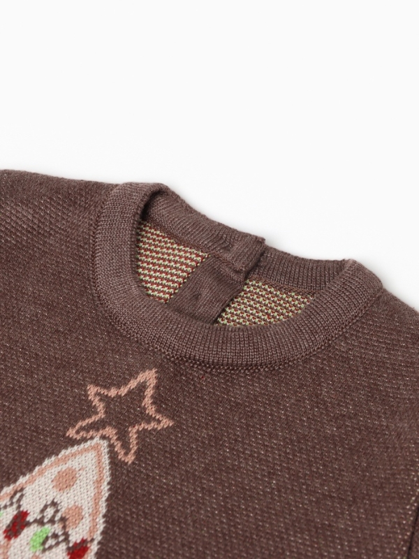 Джемпер вязаный новогодний Крошка Я "Новогодние игрушки" рост 80-86 см, цвет коричневый