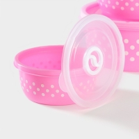 Ланч - боксы Доляна &laquo;Горошек&raquo;, набор 3 шт: 300/600/900 мл, круглые, цвет розовый