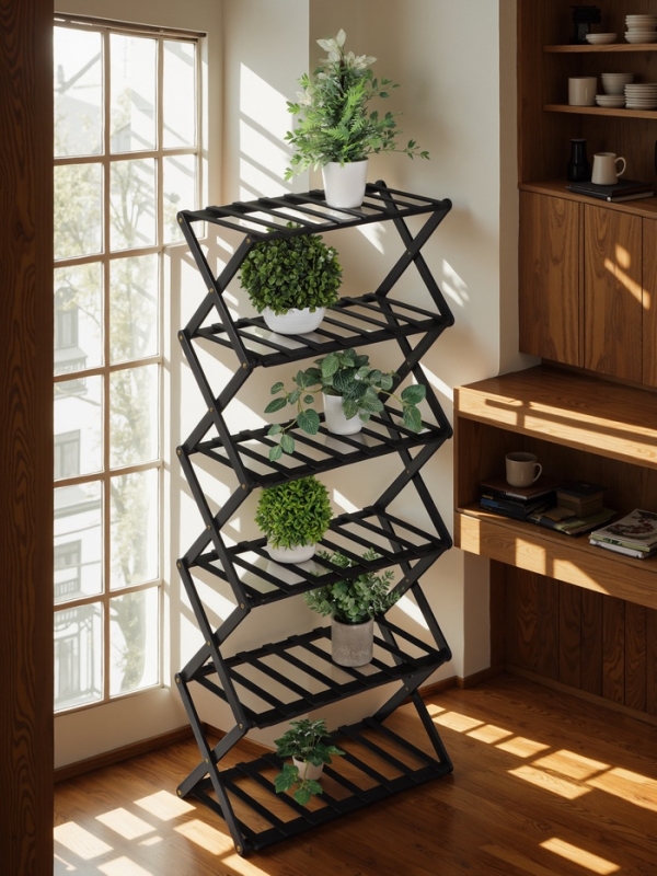 Подставка для цветов Greengo, 6 полок, 50 &times; 25 &times; 110 см, напольная, бамбук, чёрная