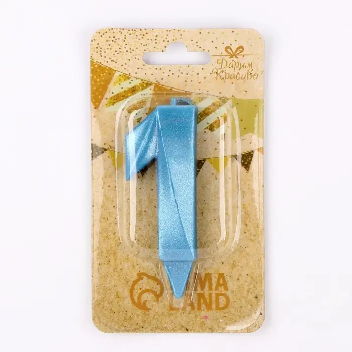 Свеча в торт &laquo;Цифра 1&raquo;, голубая, 6.5 см