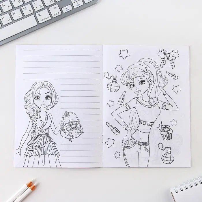 Блокнот раскраска А5, 8 страниц &laquo;Модница&raquo;