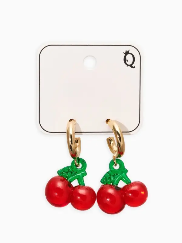 Серьги-кольца "Вишенки" легкие, цветные в золоте