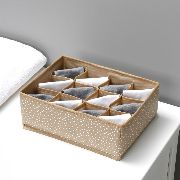 Органайзер для хранения белья Доляна Points, 12 ячеек, 27&times;20&times;10 см, цвет бежевый