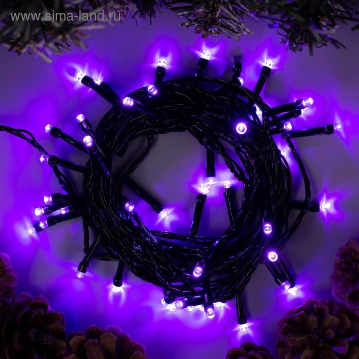 Гирлянда &laquo;Нить&raquo; 5 м, IP20, тёмная нить, 50 LED, свечение фиолетовое, 8 режимов, 220 В