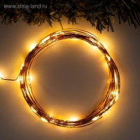 Гирлянда «Нить» 5 м роса, IP20, медная нить, 50 LED, свечение тёплое белое, 2 режима, AAх3 Гирлянда «Нить» 5 м роса, IP20, медная нить, 50 LED, свечение тёплое белое, 2 режима, AAх3