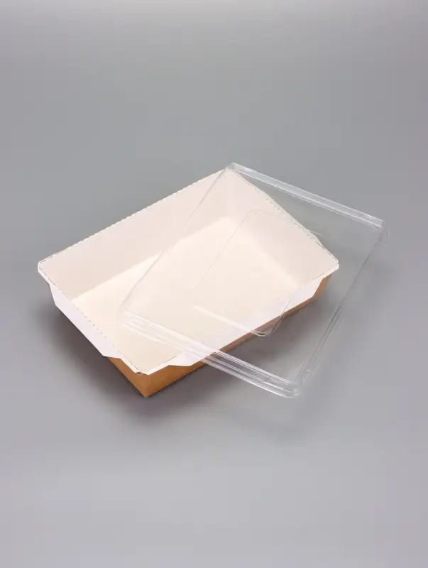 Контейнер с плоской крышкой, крафт, 1 л, 20 х 14 х 5,5 см