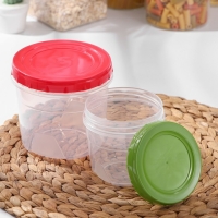 Набор контейнеров круглых с закручивающимися крышками, 2 шт: 500 мл, 1 л, прозрачные, крышки МИКС