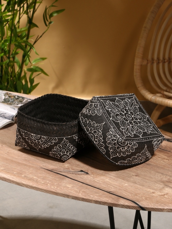 Корзинка плетеная "Бонтанг" бамбук 19х19х14 см, тёмная