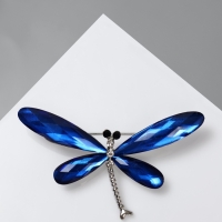 Брошь &laquo;Стрекоза&raquo;, граненые крылья, цвет синий в серебре