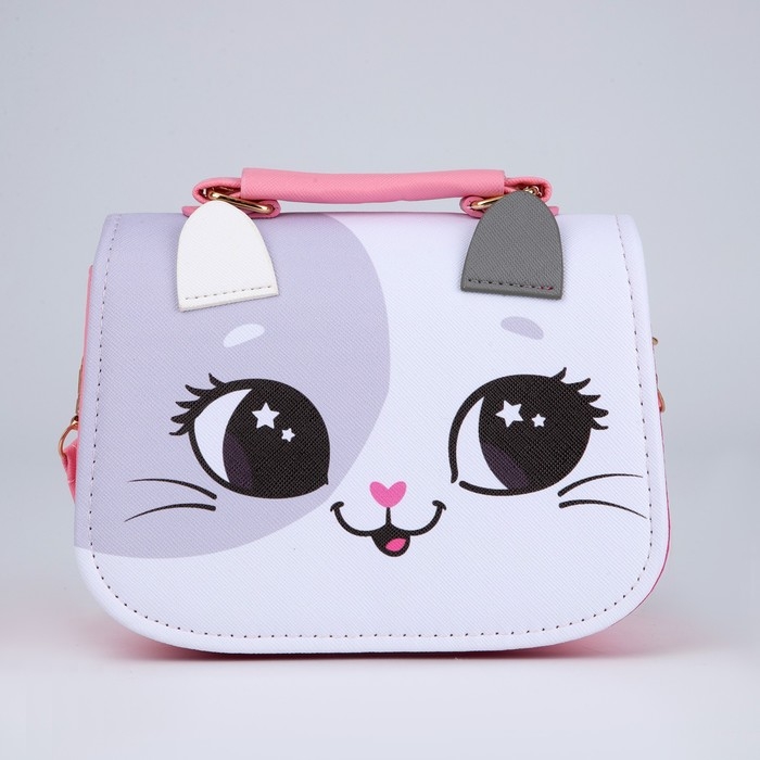 Сумка детская для девочки «Кошечка», с ушками, цвет белый/розовый, 16х6,5х12 см Сумка детская для девочки «Кошечка», с ушками, цвет белый/розовый, 16х6,5х12 см