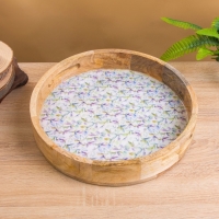 Поднос круглый с бортиками "Оттенки сирени" дерево манго 35х35х6,5 см