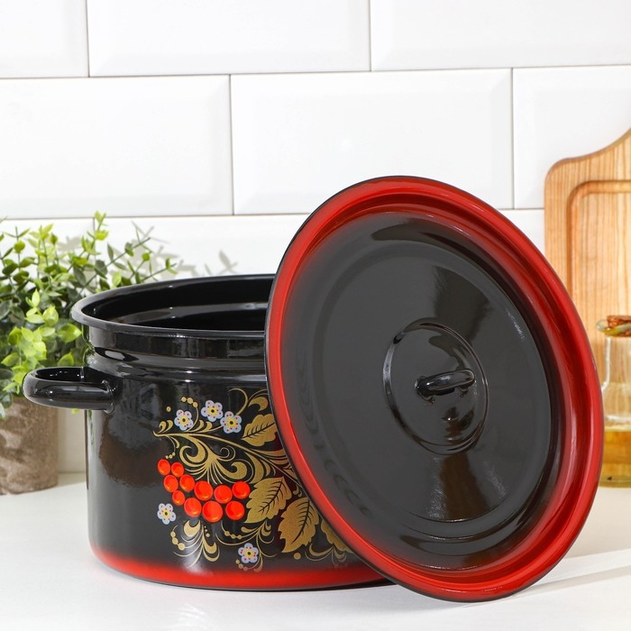 Кастрюля эмалированная &laquo;Рябина&raquo;, 7 л, цвет черный