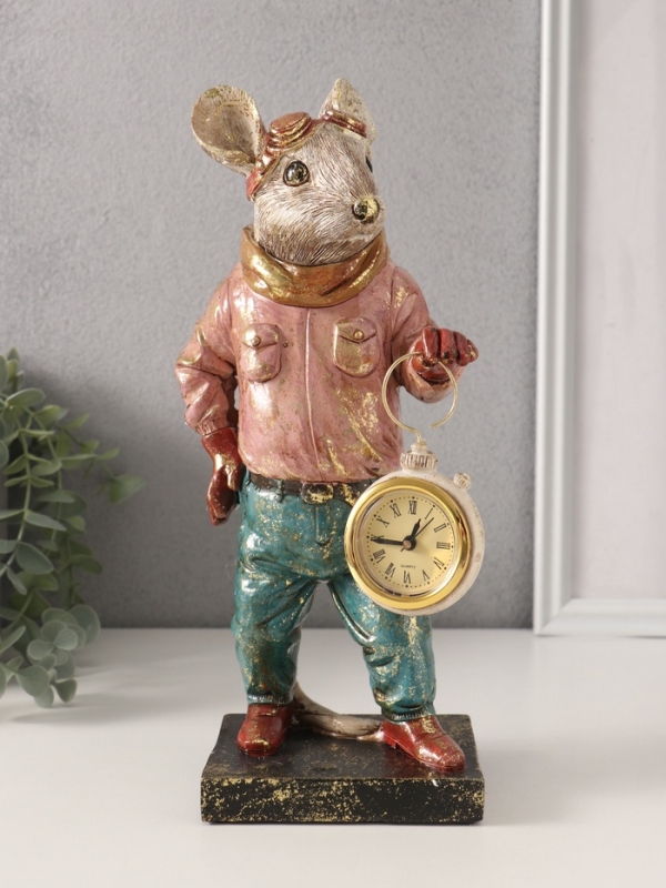 Сувенир полистоун с часами Сувенир полистоун с часами "Мышонок-пилот" 10,5х12,5х27,5 см