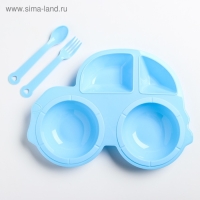 Тарелка Крошка Я в наборе вилка, ложка, цвет МИКС