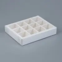 Коробка для 12 конфет, 19 х 15 х 3,5 см Белая с прозрачной крышкой