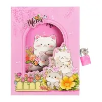 Записная книжка подарочная, 45 листов, линия, на замке Котики (16,3х12,7см)