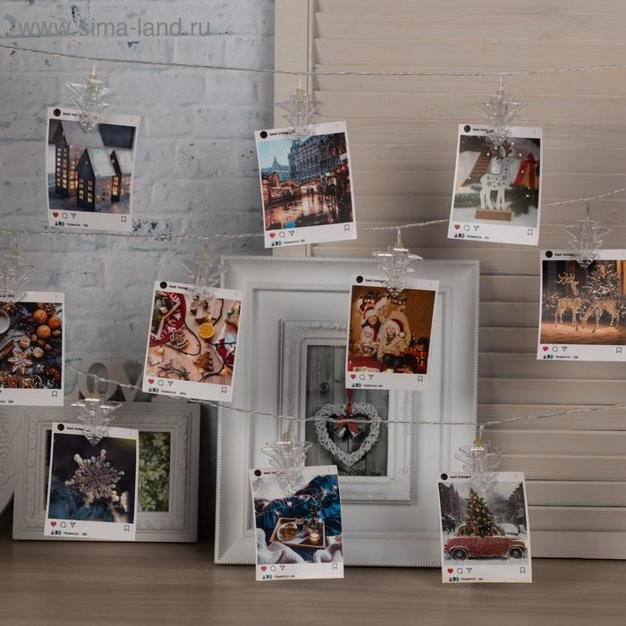 Гирлянда &laquo;Нить&raquo; 4.5 м с насадками &laquo;Прищепки-ёлочки&raquo;, IP20, прозрачная нить, 20 LED, свечение белое, 220 В