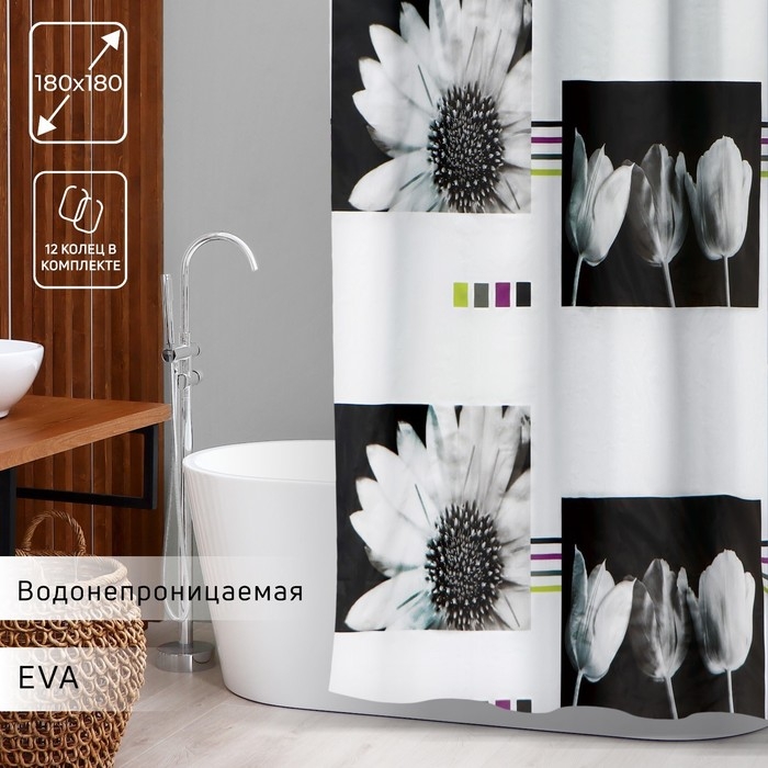 Штора для ванной Доляна &laquo;Белые цветы&raquo;, 180&times;180 см, EVA