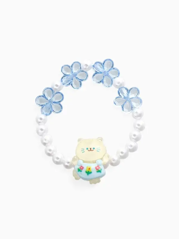 Браслет детский &laquo;Выбражулька&raquo; котик, d=6 см. цветы, жемчуг, бело-голубой