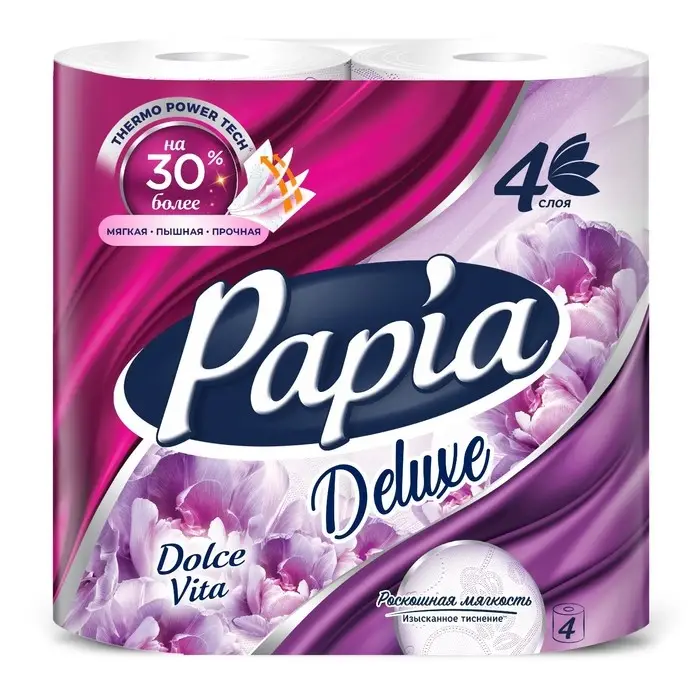 Туалетная бумага Papia Deluxe Dolce Vita, ароматная, 4 слоя, 4 рулона