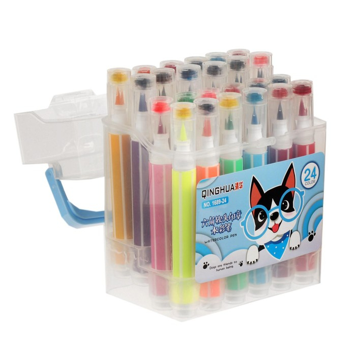 Фломастеры 24 цветов, толстые, с печатью, вентилируемый колпачок, МИКС