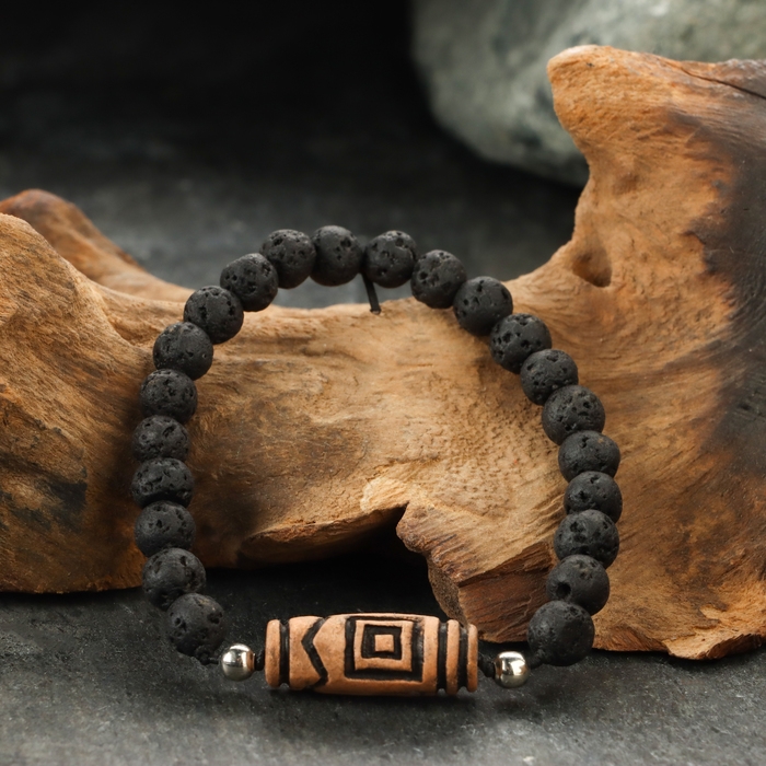 Браслет из лавы с бусиной Дзи &laquo;Четыре благодати&raquo; №3