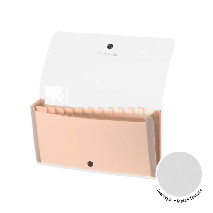 Папка-картотека, 260 х 138 мм (Travel), 12 отделений, 550 мкм, ErichKrause "Matt Pastel Bloom", на кнопке, тиснение "песок", микс