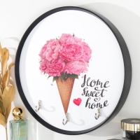 Крючки декоративные 3 крючка "Пионы в вафельном рожке" 30х30 см Крючки декоративные 3 крючка "Пионы в вафельном рожке" 30х30 см