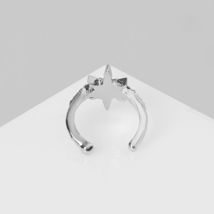 Серьга &laquo;Кафф&raquo; звезда со стразами, цвет белый в серебре