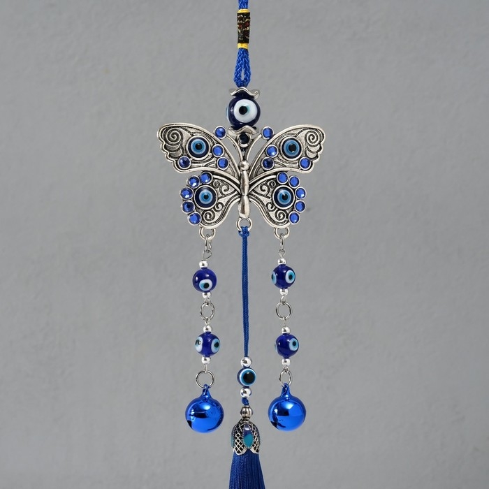 Подвеска от сглаза металл "Бабочка с колокольчиками и кисточкой" 7х30 см