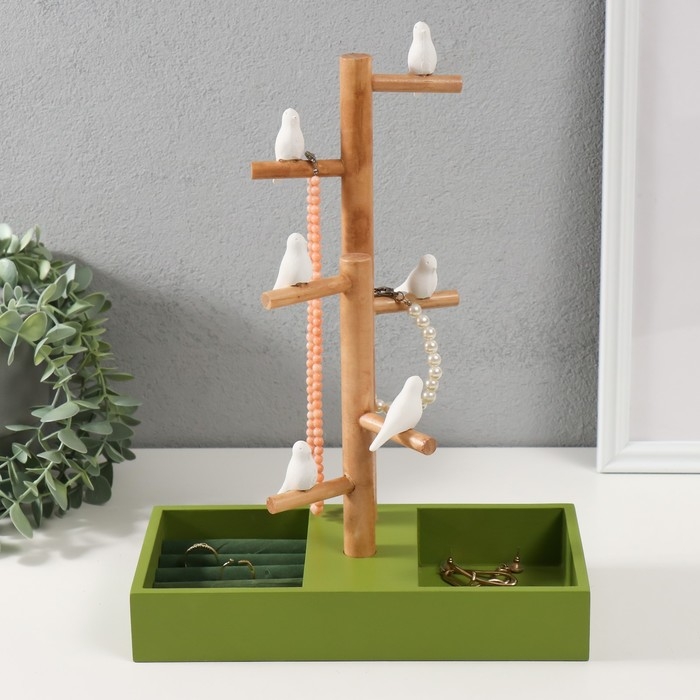 Сувенир дерево подставка для украшений Сувенир дерево подставка для украшений "Птички на дереве" зелёный 24х12х32 см