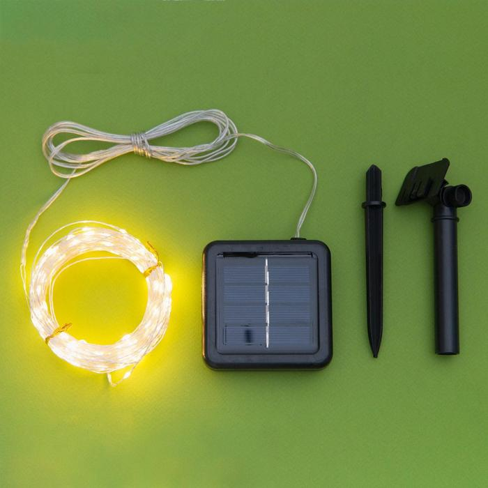 Гирлянда «Нить» 20 м роса, IP44, серебристая нить, 200 LED, свечение тёплое белое, 2 режима, солнечная батарея Гирлянда «Нить» 20 м роса, IP44, серебристая нить, 200 LED, свечение тёплое белое, 2 режима, солнечная батарея