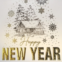 Пакет подарочный новогодний ламинированный вертикальный, конгревное тиснение &laquo;Новогодний домик&raquo;, ML 23 х 27 х 11.5 см, Новый год