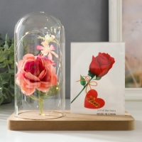 Фоторамка 9х13 см свет "Розовая роза в колбе" от батареек 2хLR1130 9,8х19,5х18 см