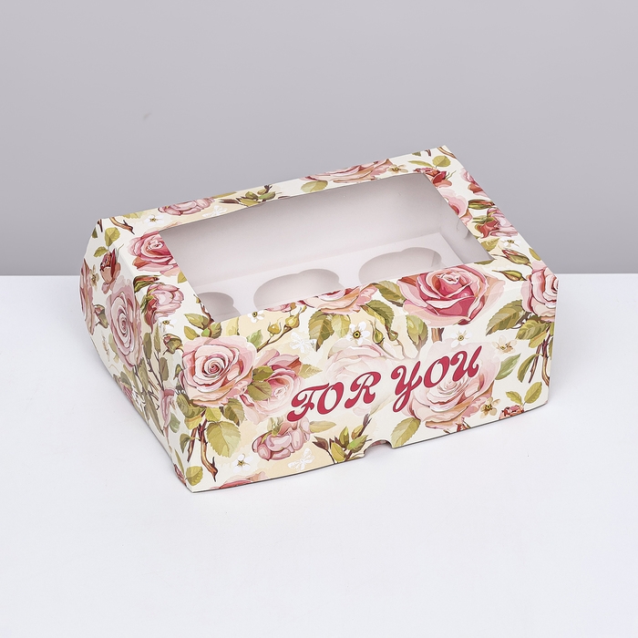 Коробка для 6 капкейков с окном , "For you", 25 х 17 х 10 см
