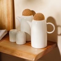 Набор фарфоровый для специй и соусов на деревянной подставке SL Home &laquo;Тренто&raquo;, 5 предметов: 2 соусника 340 мл, 2 банки для специй 60 мл, подставка