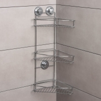 Полка угловая 3-х ярусная Accoona, A11473-3, 20&times;30&times;57 см, на вакуумных присосках, цвет хром