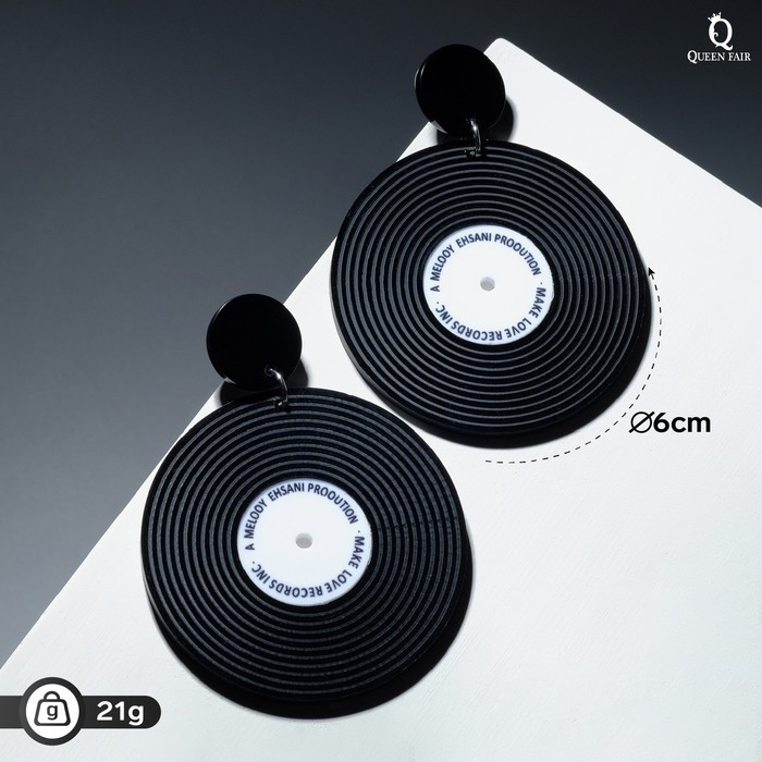Серьги акрил &laquo;Винил&raquo; пластинки, цвет чёрно-белый