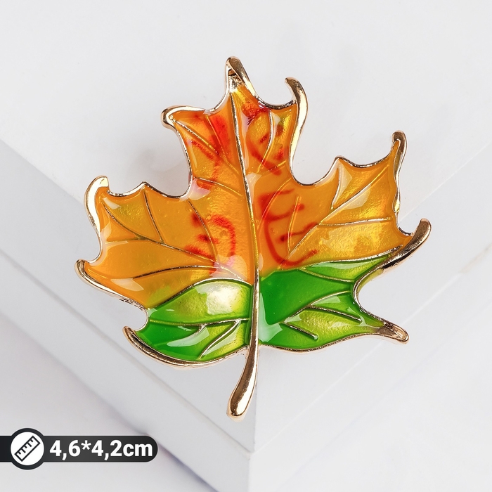 Брошь &laquo;Лист&raquo; кленовый, цвет оранжево-зелёный в золоте