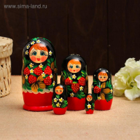 Матрёшка &laquo;Земляничка&raquo;, красное платье, 5 кукольная, 15 см