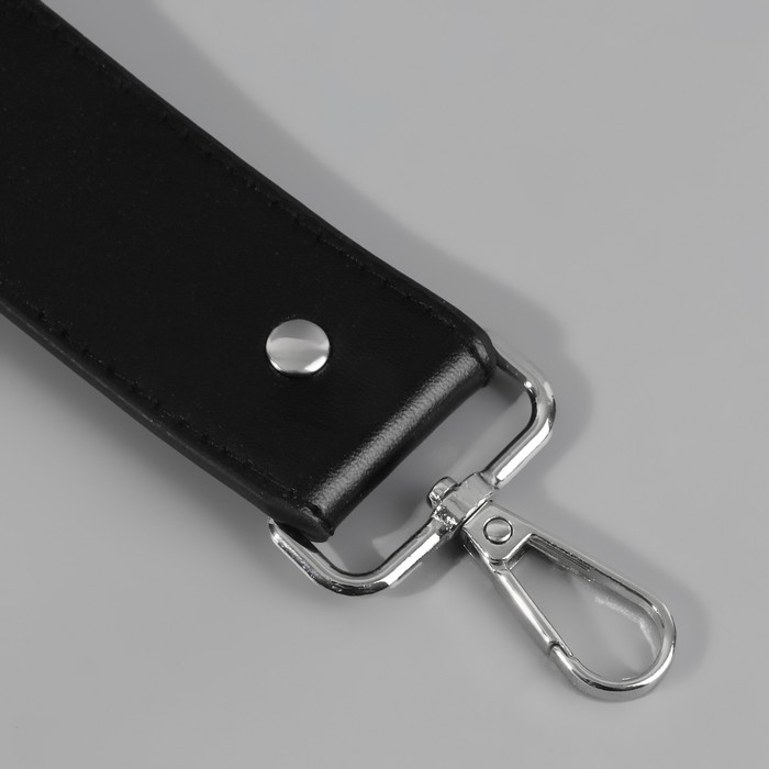 Ручка для сумки, с карабинами, 35 &plusmn; 1 см &times; 3,5 см, цвет чёрный/серебряный