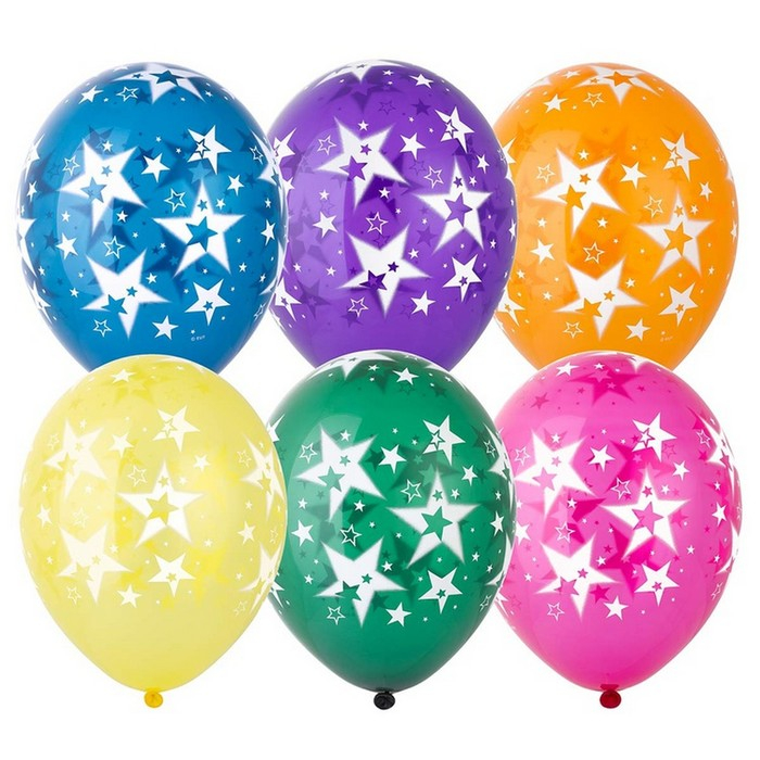 Шар латексный 14" &laquo;Звёзды большие&raquo;, кристалл, набор 25 шт., цвета МИКС