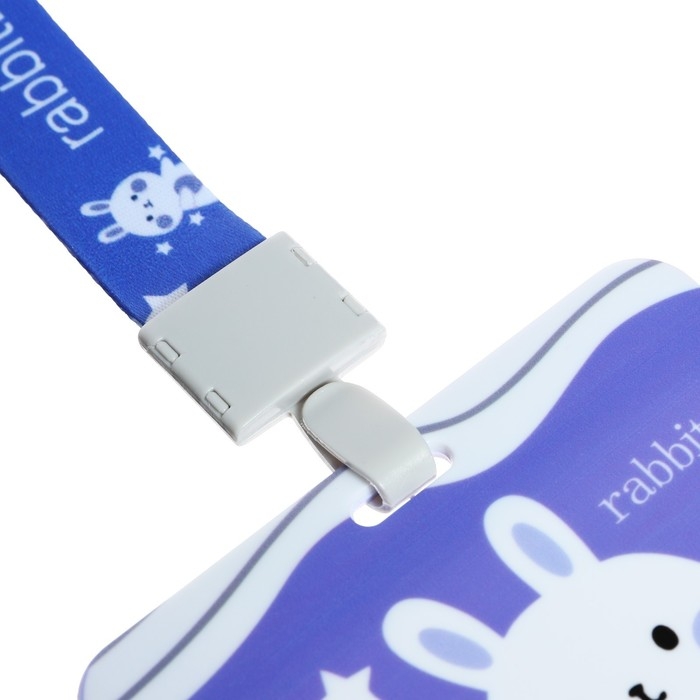 Бейдж горизонтальный внешний размер10 х 7,8 см, внутренний размер 5,2 х 8,2 см, лента 42 см, с рисунком Зайка