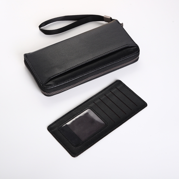 Портмоне-клатч мужской на молнии, цвет чёрный Портмоне-клатч мужской на молнии, цвет чёрный