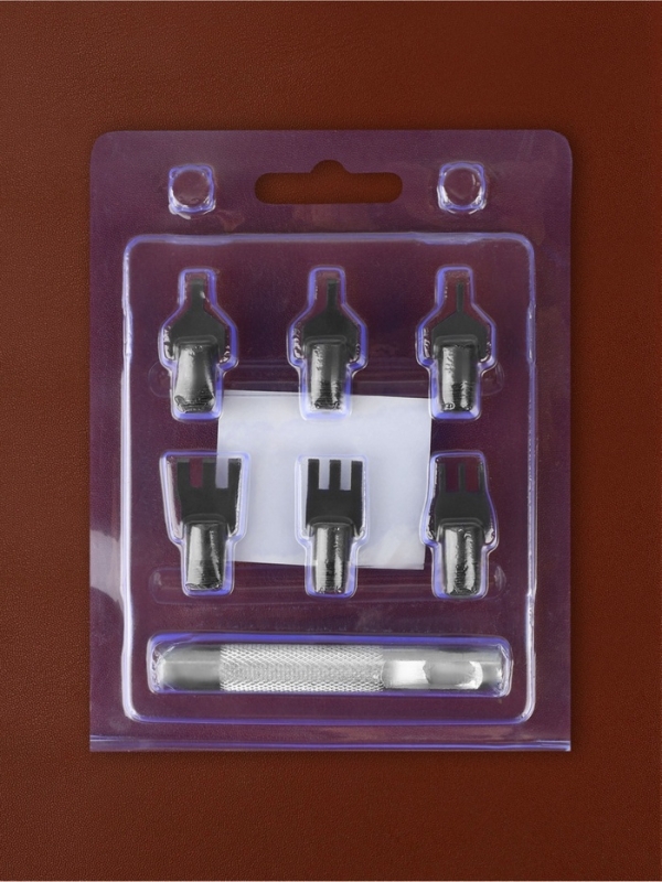 Набор пробойников для кожи, 7 предметов: сменные насадки 6 шт., основа 1 шт.