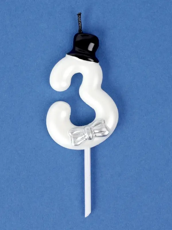 Свеча для торта &laquo;Джентельмен&raquo;, цифра 3, белая