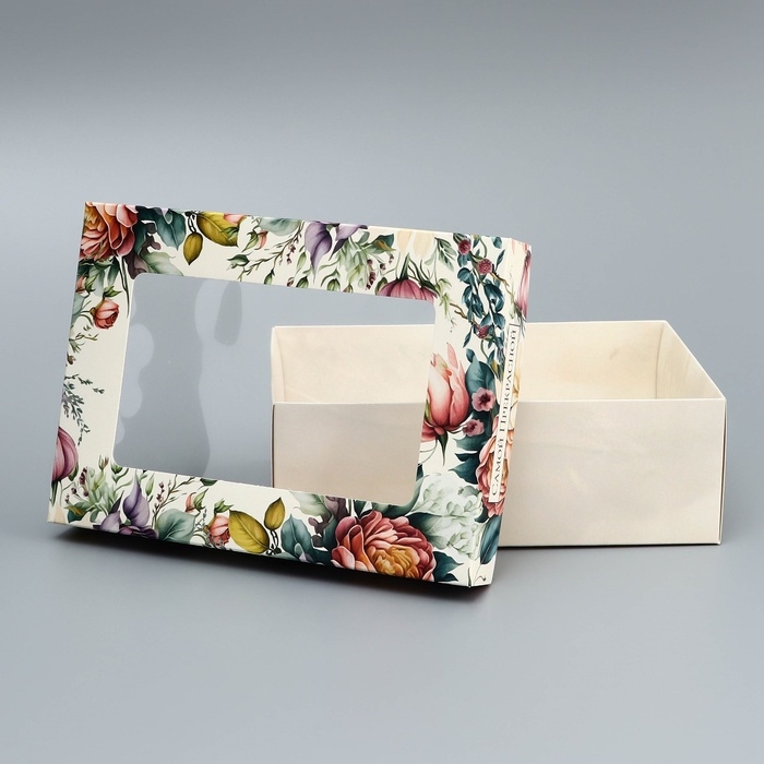 Коробка складная, крышка-дно, "Самой прекрасной", 21 х 15 х 7 см с окном