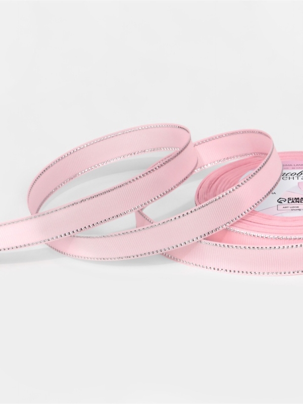 Лента репсовая 15мм*25&plusmn;1ярд(23м&plusmn;1м) серебряный нити №004 светло-розовый АУ