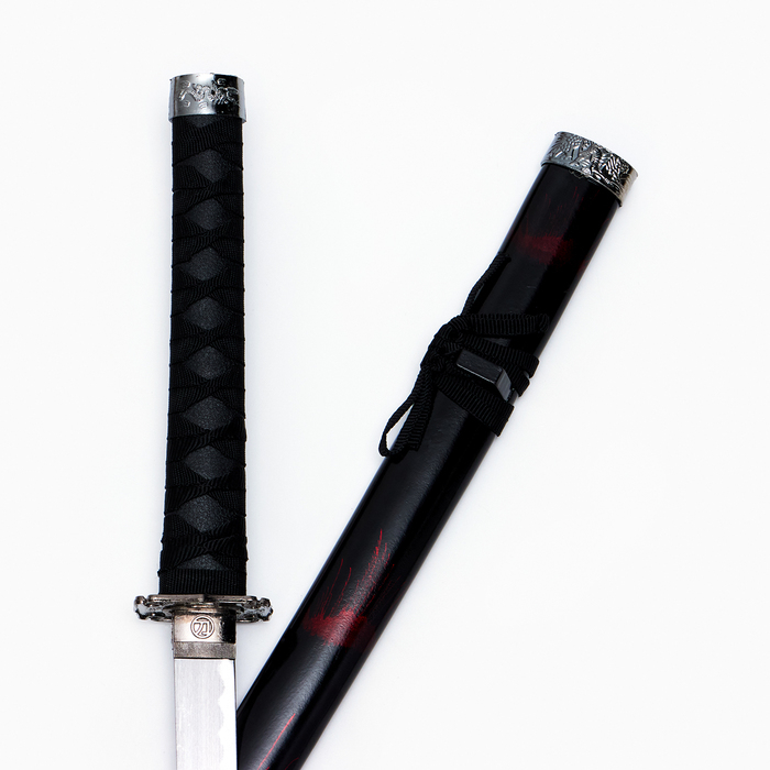 Сув. изделие катаны 3в1 на подставке, ножны дерево, черные с дымкой бордо глянец 51/77/100см