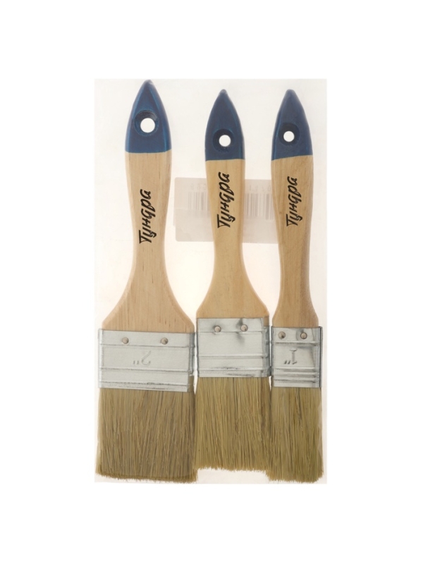 Набор кистей ТУНДРА, натуральная щетина, деревянная рукоятка, 1-1.5-2" (25, 38, 50 мм)